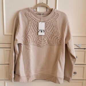 Zara Sweatshirt with Crochet Bib  NWT